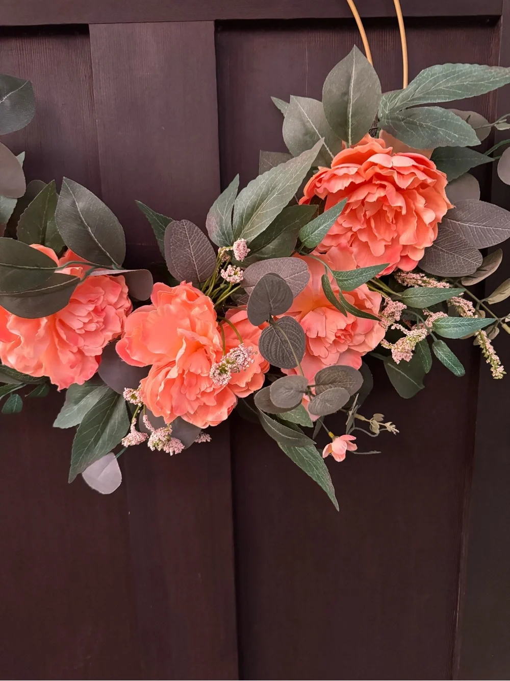 Coral Peony Hoop Wreath with Greenery